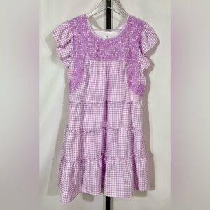 J. Marie Purple Gingham Tiered Embroidered Dress Size Small